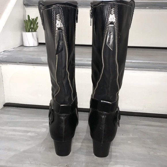 Rialto Caparella Black Heeled Boots Women's Size 8 1/2 M Buckles Zipper - Picture 3 of 9